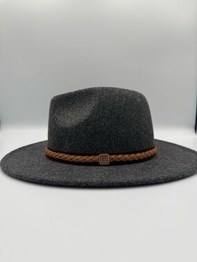 FRYE Felt Tall Crown Fedora Hat, Leather Band, Hat Size OSFM, Heather Grey